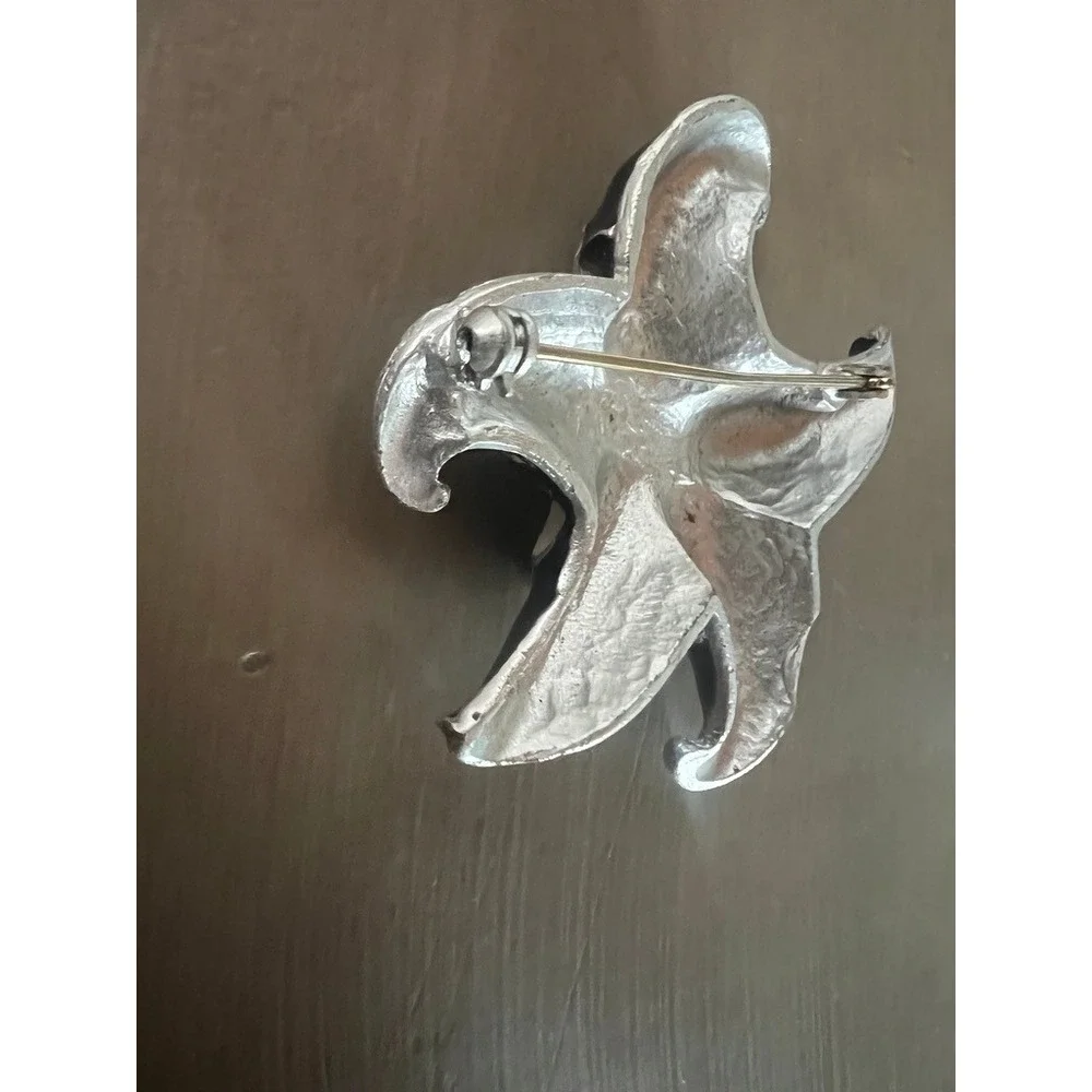 Vintage‎ Brooch Sea Star Black White Enamel Starfish Coastal Statement Pin Beach